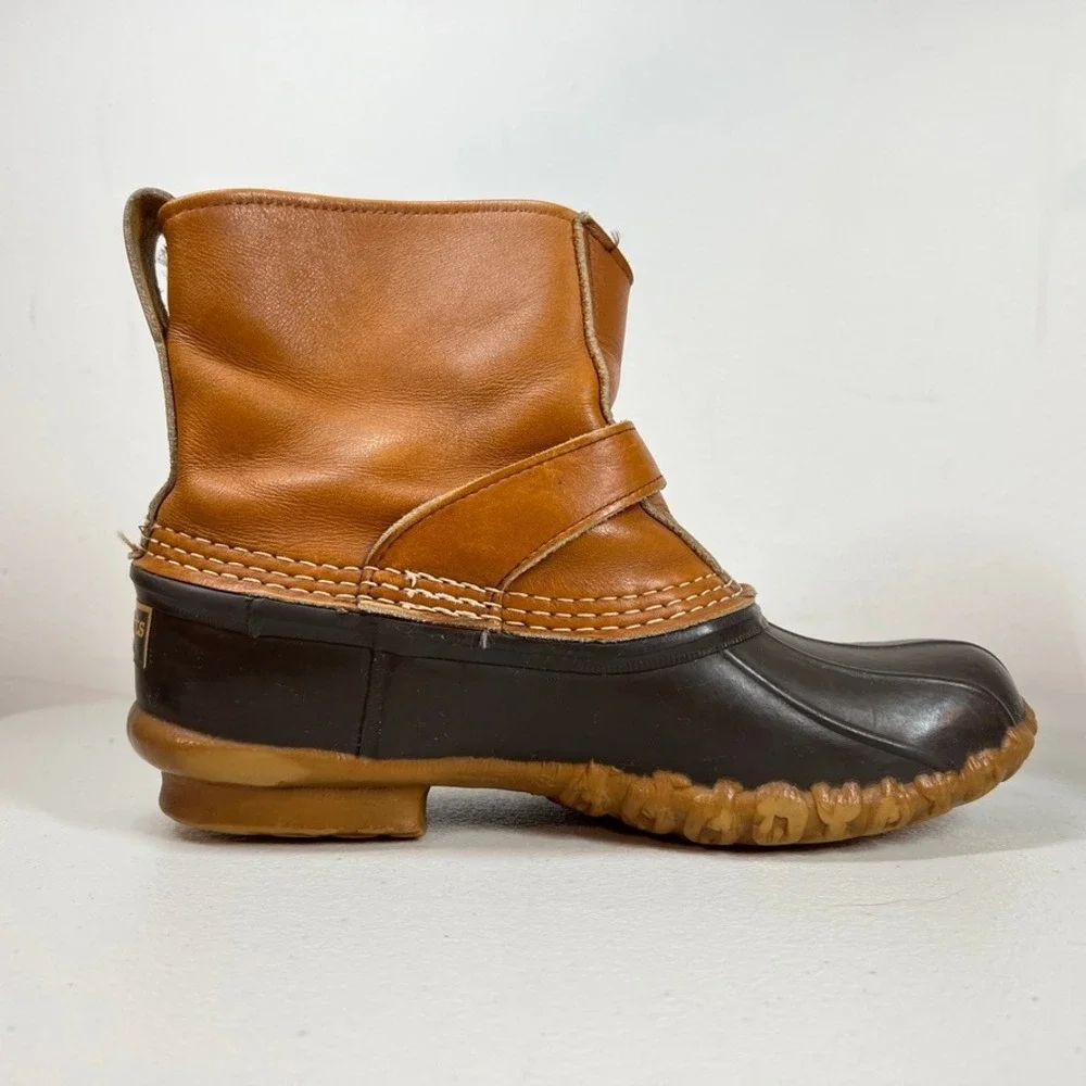 LL Bean Buckle Boots Mens Size 7 Tan Leather Brown Duck Bean Boots‎ USA Buckle